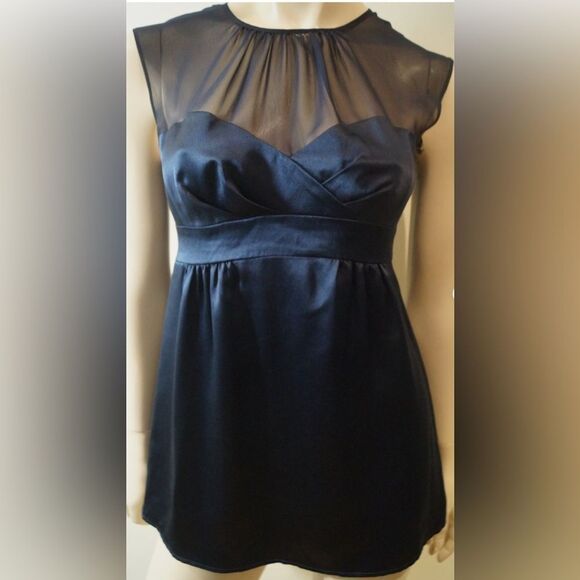 Anthropologie Tops - Anthro - Nanette Lepore, Navy Silk & Sheer Sleeveless Top, size 4